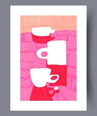 EPS 해외이미지 포스터 분홍색 일러스트 추상 미술 사람없음 페인트 머그컵 찻잔 그림 기하학 미니멀 해외202309 해외일러스트 컬러 무늬 문화예술 잔 컵 파일형식 벡터