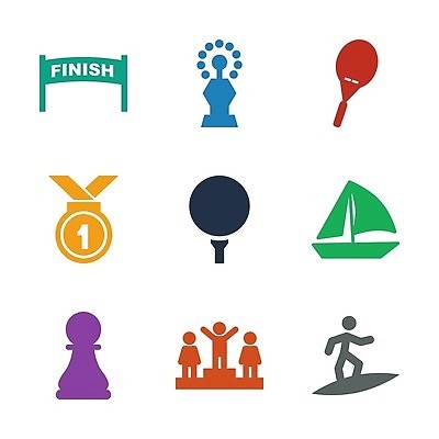 EPS 해외이미지 요트 일러스트 사람모양 사람없음 컬러풀 픽토그램 탁구채 서핑 체스말 메달 심볼 결승선 시상대 해외202309 해외일러스트 모양 컬러 배_교통 수상스포츠 라켓 말_게임 탁구용품 체스 상_상패 파일형식 벡터