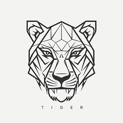 EPS 해외이미지 야생동물 선 일러스트 사람없음 검은색 호랑이 심볼 심플 해외202309 해외일러스트 동물 컬러 포유류 파일형식 벡터