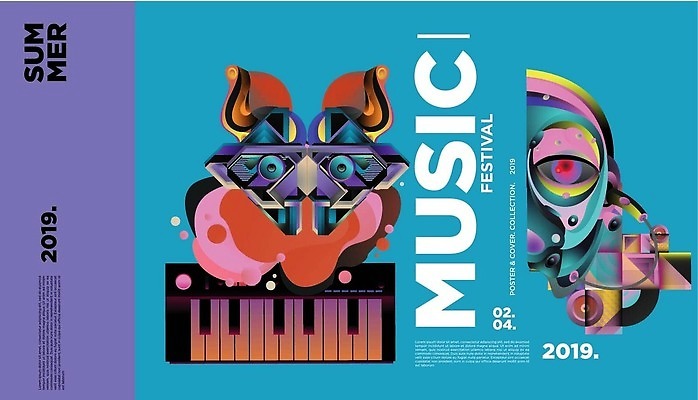 EPS 해외이미지 포스터 일러스트 추상 사람없음 컬러풀 원형 화려 피아노건반 파란배경 기하학 음악축제 해외202309 해외일러스트 도형 음악 컬러 백그라운드 컨셉 무늬 파란색 축제 건반 피아노 파일형식 벡터