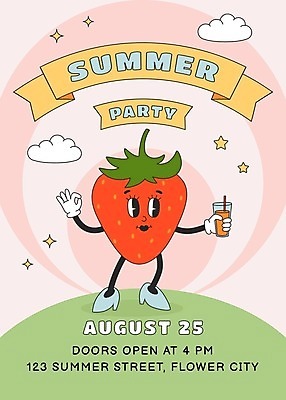 EPS 해외이미지 포스터 별 리본 일러스트 들기 사람없음 귀여움 오렌지주스 OK 복고 동산 딸기캐릭터 키치 Y2K 해외202309 해외일러스트 일러캐릭터 자연요소 캐릭터 컨셉 모션 손짓 과일주스 파일형식 벡터