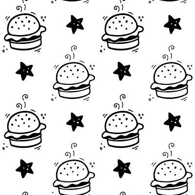 EPS 해외이미지 패턴 일러스트 패스트푸드 사람없음 햄버거 흰색 낙서 해외202309 해외일러스트 컬러 무늬 인스턴트 파일형식 벡터