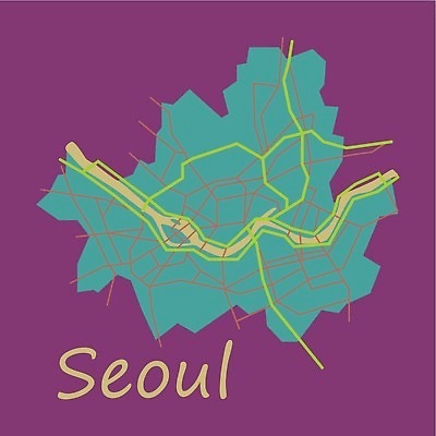 EPS 해외이미지 디자인 아시아 지도 일러스트 추상 서울 한국 강 도시 플랫 심볼 심플 지역 남쪽 구성 수도권 지리 국경 해외202309 해외일러스트 나라 무늬 방향 파일형식 벡터