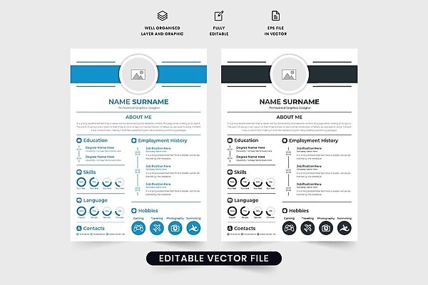 EPS 해외이미지 템플릿 직업 디자인 교육 일러스트 비즈니스 취미 어플리케이션 시작 면접 레이아웃 이력서 고용 벡터 해외202309 해외일러스트 구직 채용 파일형식