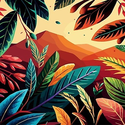 EPS 해외이미지 백그라운드 잎 일러스트 추상 미술 사람없음 일몰 보테니컬아트 트로피컬아트 해외202309 해외일러스트 식물 무늬 문화예술 노을 그림 파일형식 벡터