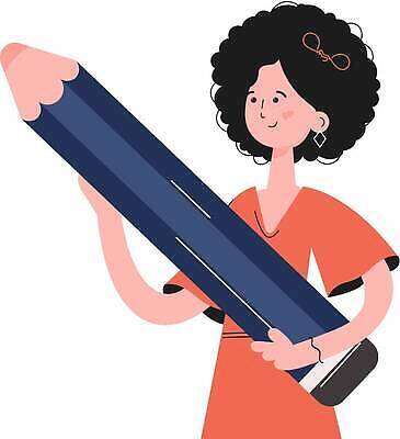 EPS 해외이미지 여자 교육 일러스트 한명 들기 상반신 성인 학습 연필 스마트 성인여자한명만 해외202309 해외일러스트 1 컨셉 모션 학용품 사람 필기구 여자한명만 성인여자만 파일형식 벡터