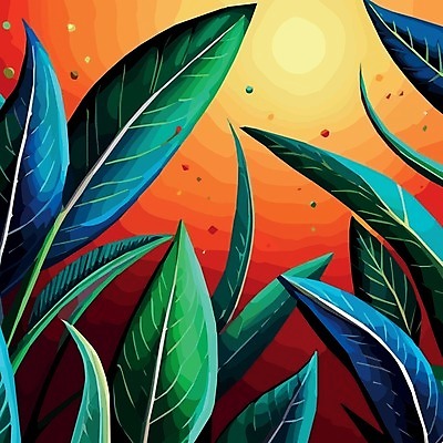 EPS 해외이미지 백그라운드 잎 일러스트 추상 미술 사람없음 일몰 보테니컬아트 트로피컬아트 해외202309 해외일러스트 식물 무늬 문화예술 노을 그림 파일형식 벡터