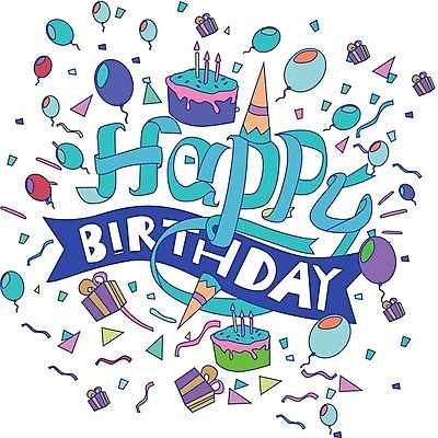 EPS 해외이미지 하늘색 일러스트 폭죽 타이포그라피 사람없음 선물상자 컬러풀 생일케이크 꽃가루 생일축하 풍선 레터링 해외202309 해외일러스트 문자 컬러 선물 파란색 상자 케이크 축하 생일 가루 파일형식 벡터