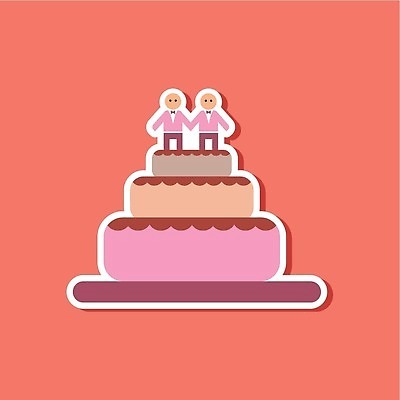 EPS 해외이미지 남자 분홍색 스티커 일러스트 결혼식 사랑 성인 두명 케이크 동성애자 성인남자만 해외202309 해외일러스트 감정 컬러 결혼 디저트 사람 남자만 성인만 파일형식 벡터 성소수자