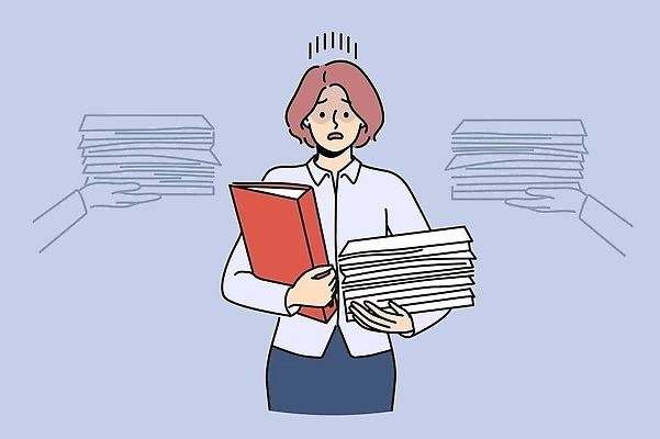 EPS 해외이미지 손 여자 일러스트 한명 들기 정장 상반신 성인 신체부위 비즈니스우먼 찡그림 주기 바쁨 획득 서류더미 서류파일 성인여자한명만 해외202309 해외일러스트 1 옷 비즈니스 모션 표정 사람 사무용품 직장인 문서 여자한명만 성인여자만 파일형식 벡터 더미