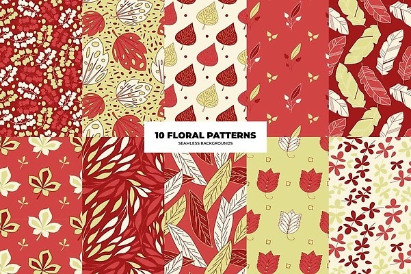 EPS 해외이미지 단풍 낙엽 패턴 일러스트 나뭇잎 사람없음 그래픽 빨간색 세트 노란색 깃털 해외202309 해외일러스트 컬러 잎 무늬 파일형식 벡터