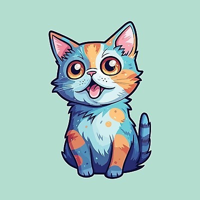 EPS 해외이미지 동물캐릭터 스티커 일러스트 사람없음 귀여움 고양이 해외202309 해외일러스트 일러캐릭터 동물 캐릭터 컨셉 포유류 반려동물 파일형식 벡터