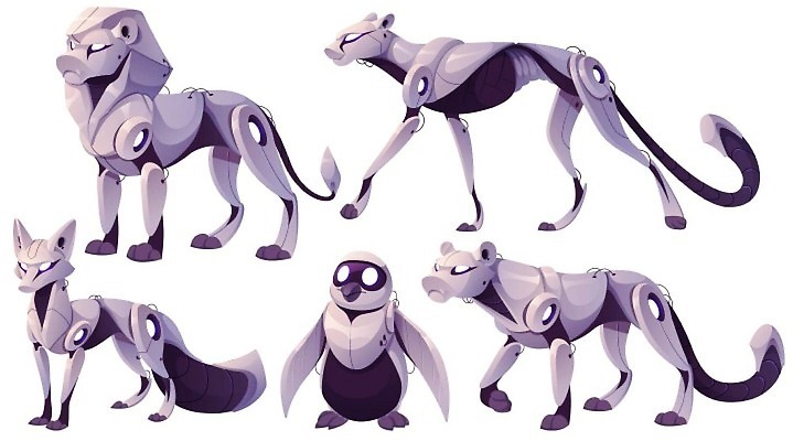 EPS 해외이미지 동물 캐릭터 디자인 어린이 백그라운드 일러스트 미래 반려동물 세트 장난감 금속 디지털 고양이 기계 흰색 사자 만화 사이버 스마트 로봇 오브젝트 펭귄 전자 여우 안드로이드 정비공 치타 표범 혁명 고립 몬스터 인공 자동화 지능 철강 가상 벡터 해외202309 해외일러스트 일러캐릭터 컬러 컨셉 포유류 재질 조류 사람 기술자 파일형식