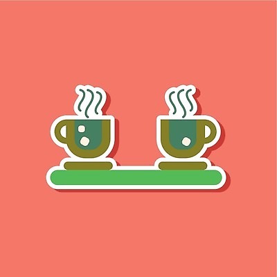 EPS 해외이미지 스티커 일러스트 사람없음 수증기 컵받침 카푸치노 에스프레소 점심식사 다홍색 해외202309 해외일러스트 커피 컬러 식사 받침대 파일형식 벡터