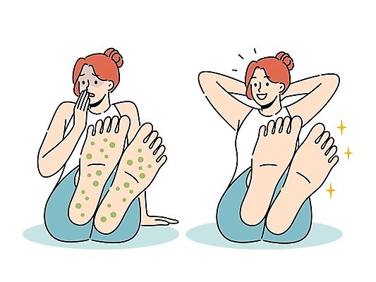 EPS 해외이미지 전신 여자 일러스트 발 관리 성인 두명 반짝임 뷰티 비교 두드러기 가려움 성인여자만 해외202309 해외일러스트 컨셉 모션 사람 신체부위 알레르기 증상 여자만 성인만 파일형식 벡터