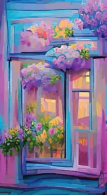 EPS 해외이미지 꽃 잎 일러스트 창문 페인팅 붓터치 사람없음 컬러풀 혼합 신비 질감 해외일러스트 식물 컬러 컨셉 파일형식 벡터