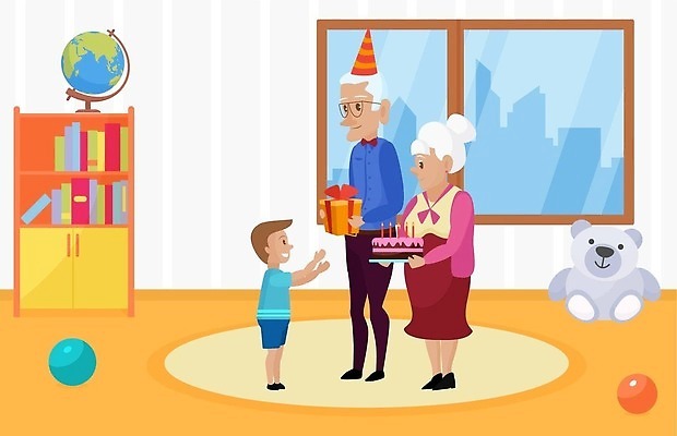 EPS 해외이미지 캐릭터 모자 커플 할아버지 행복 할머니 어린이 백그라운드 일러스트 통신 공 곰 가족 휴가 손자 주택 기념 대화 선물 사람 소년 내부 장식 파티 케이크 놀람 놀이방 축하 잡기 생일 플랫 만화 손주 옛날 벡터 해외202309 해외일러스트 일러캐릭터 동물 잡화 여자 기념일 노년 남자 감정 컨셉 포유류 관계 모션 디저트 표정 말하기 이벤트 건물 파일형식