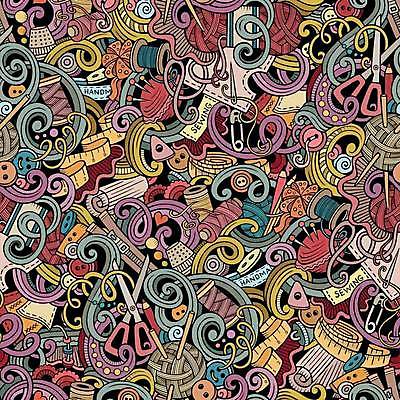 EPS 해외이미지 백그라운드 패턴 일러스트 추상 단추 줄자 사람없음 컬러풀 실 낙서 바늘꽂이 손수건 실타래 지퍼 가위질 옷핀 해외202309 해외일러스트 컬러 무늬 가위_도구 자 꽂이 파일형식 벡터