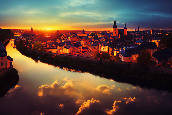 JPG 해외이미지 일러스트 하늘 추상 사람없음 반사 일출 일몰 도시 스카이라인 카툰스타일 룩셈부르크 해외202309 해외일러스트 무늬 노을 서유럽 파일형식