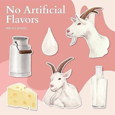 EPS 해외이미지 동물 스티커 농업 포유류 자연 염소 치즈 뿔 동물원 사람없음 목장 우유 성장 흰색 먹기 마스코트 해외202309 해외일러스트 산업 컬러 모션 유제품 생태계 파일형식 벡터