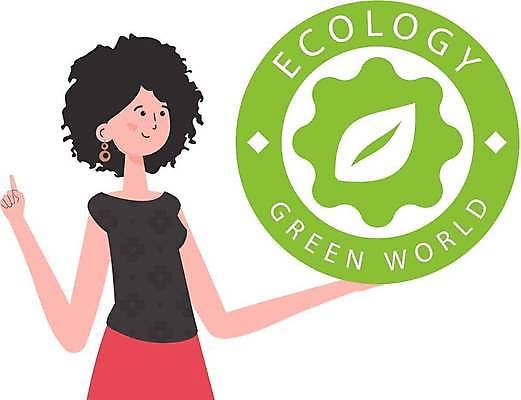 EPS 해외이미지 여자 잎 일러스트 한명 들기 손짓 상반신 성인 초록색 원형 그린에너지 심볼 에코 친환경 성인여자한명만 해외202309 해외일러스트 도형 식물 1 컬러 모션 사람 환경 에너지 여자한명만 성인여자만 파일형식 벡터