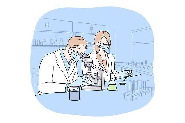 EPS 해외이미지 직업 여자 남자 과학 일러스트 협력 병원 현미경 실험 사람 소년 약 의사 업무 도움 액체 실험실 바이러스 보호 만화 약국 과학자 분석 예방 생물학 감염 미생물 백신 화학물질 벡터 콜라보레이션 코로나바이러스 해외202309 해외일러스트 교육 어린이 컨셉 의학 생물 실험기구 의료진 작업 화학 학자 파일형식