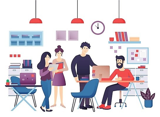 EPS 해외이미지 전신 여자 남자 화분 시계 의자 일러스트 회의 협력 조명 선반 서기 들기 앉기 여러명 성인 노트북 태블릿 모니터 비즈니스맨 비즈니스우먼 책상 문서 성인만 해외202309 해외일러스트 가구 다수 비즈니스 모션 사람 전자제품 스마트기기 컴퓨터 직장인 파일형식 벡터