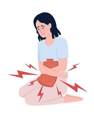 EPS 해외이미지 여자 일러스트 건강 한명 앉기 성인 생리 생리통 핫팩 성인여자한명만 해외202309 해외일러스트 1 모션 사람 고통 생리현상 손난로 여자한명만 성인여자만 파일형식 벡터