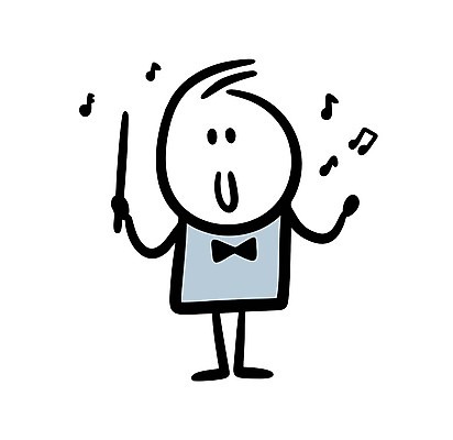 EPS 해외이미지 인물캐릭터 음표 일러스트 나비넥타이 한명 사람 낙서 심플 지휘봉 지휘자 해외202309 해외일러스트 일러캐릭터 캐릭터 1 기호 음악 넥타이 음악가 파일형식 벡터
