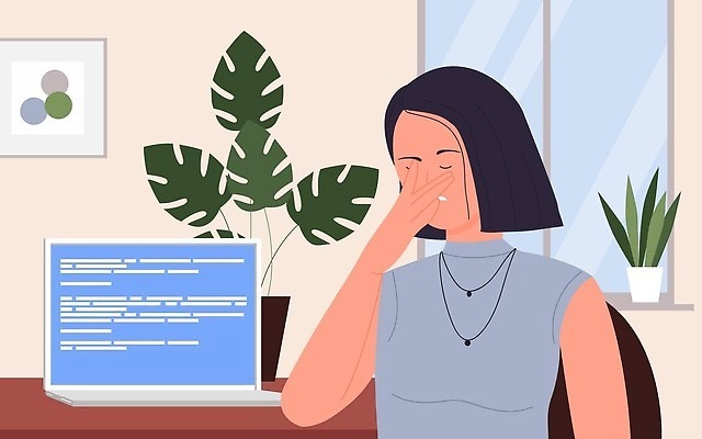 EPS 해외이미지 여자 일러스트 한명 상반신 성인 노트북 사무실 업무 비즈니스우먼 문제 오류 성인여자한명만 해외202309 해외일러스트 1 비즈니스 사람 전자제품 작업 직장인 여자한명만 성인여자만 파일형식 벡터