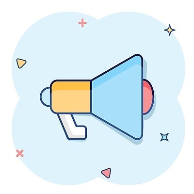 EPS 해외이미지 하늘색 일러스트 사람없음 반짝임 확성기 심볼 심플 해외202309 해외일러스트 모션 파란색 파일형식 벡터