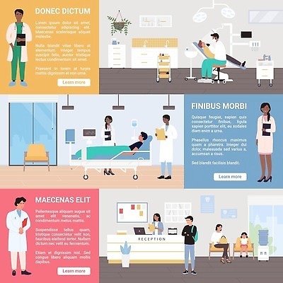 EPS 해외이미지 전신 여자 남자 어린이 의자 일러스트 창문 의학 치과 병원 앉기 여러명 성인 타이포그라피 환자 의사 서류판 접수 카피스페이스 해외202309 해외일러스트 문자 가구 다수 모션 사람 사무용품 공백 의료진 파일형식 벡터