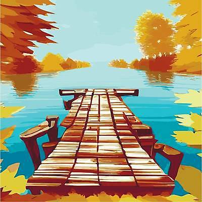 EPS 해외이미지 나무 백그라운드 일러스트 사람없음 노란색 숲 강가 해외202309 해외일러스트 식물 컬러 강 파일형식 벡터