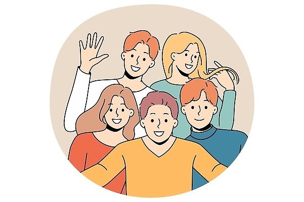 EPS 해외이미지 캐릭터 라이프스타일 행복 컨셉 일러스트 관계 함께함 서기 미소 웃음 사람 10대 친구 우정 사회 그룹 셀프카메라 만화 동료 그림 윤곽 다인종 다민족 소셜 지원 벡터 해외202309 해외일러스트 일러캐릭터 레이스천 감정 모션 청소년 표정 인종 생활 사진촬영 직물 공동체 파일형식