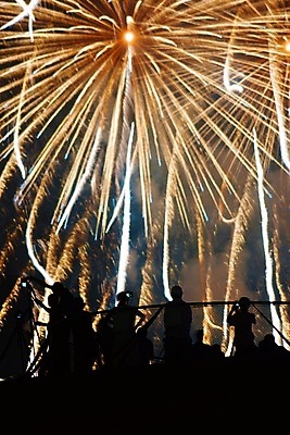 포토 JPG 해외이미지 실루엣 백그라운드 난간 밤하늘 폭죽 불꽃놀이 그림자 사람 여러명 야외 반짝임 발광 해외202309 해외포토 다수 모션 놀이 하늘 촬영기법 야간 파일형식