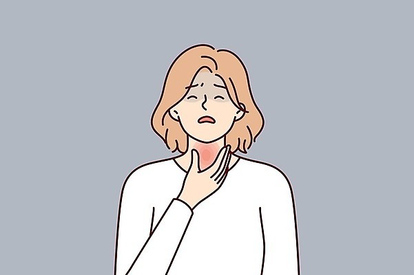 EPS 해외이미지 여자 일러스트 한명 성인 고통 환자 질병 목 목통증 증상 성인여자한명만 해외202309 해외일러스트 1 감정 의학 사람 신체부위 여자한명만 성인여자만 파일형식 벡터