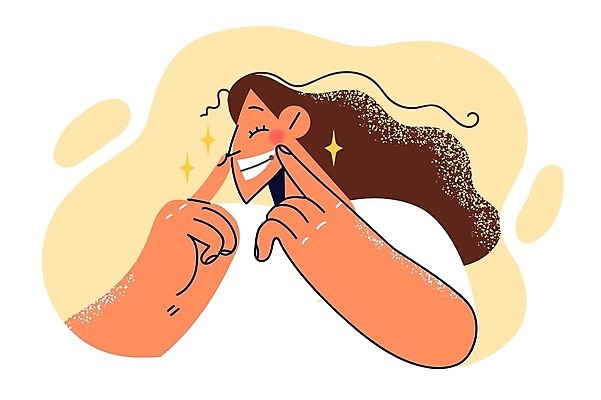 EPS 해외이미지 라이프스타일 여자 행복 일러스트 한명 손짓 상반신 성인 반짝임 노란색 기쁨 긍정 성인여자한명만 해외202309 해외일러스트 1 감정 컬러 컨셉 모션 사람 생활 여자한명만 성인여자만 파일형식 벡터