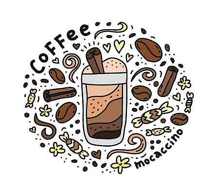 EPS 해외이미지 커피 일러스트 디저트 사람없음 갈색 낙서 커피잔 해외202309 해외일러스트 음료 음식 컬러 잔 파일형식 벡터