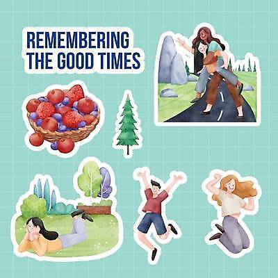 EPS 해외이미지 나무 여자 열매 남자 도로 스티커 자연 여러명 성인 우정 성인만 해외202310 해외일러스트 식물 길 다수 교통시설 사람 친구 생태계 파일형식 벡터