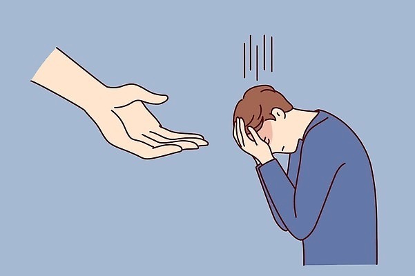 EPS 해외이미지 손 남자 일러스트 한명 성인 도움 좌절 손내밀기 문제 우울증 헬프 힘듦 성인남자한명만 해외202309 해외일러스트 1 감정 컨셉 사람 손짓 신체부위 질병 남자한명만 성인남자만 파일형식 벡터