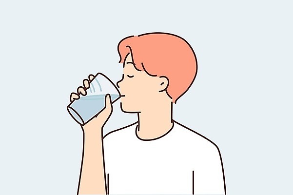 EPS 해외이미지 남자 일러스트 한명 들기 상반신 성인 물 눈감음 마시기 물컵 기분전환 성인남자한명만 해외202309 해외일러스트 자연요소 1 모션 사람 컵 남자한명만 성인남자만 파일형식 벡터