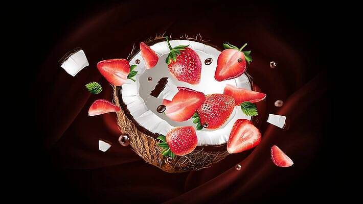 EPS 해외이미지 열매 음료 음식 조각 과일 일러스트 재료 모션 딸기 디저트 요리 그래픽 컬러풀 갈색 과자 초콜릿 주스 물방울 신선 달콤 맛 폭발 먹기 역동적 토핑 코코넛 칼로리 비타민 내추럴 숙성 채식주의자 카카오 벡터 현실 맛있는 해외202309 해외일러스트 식물 컬러 컨셉 채식 영양소 파일형식