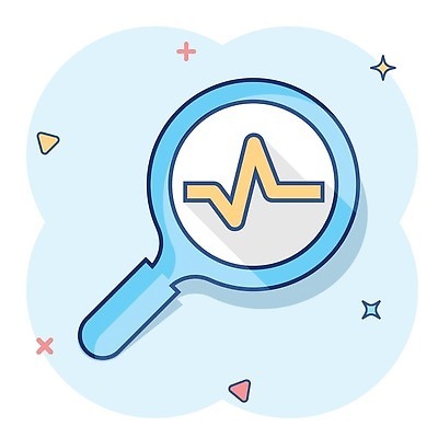 EPS 해외이미지 하늘색 일러스트 돋보기 그래프 사람없음 반짝임 심볼 분석 심플 루페 해외202309 해외일러스트 컨셉 모션 파란색 파일형식 벡터