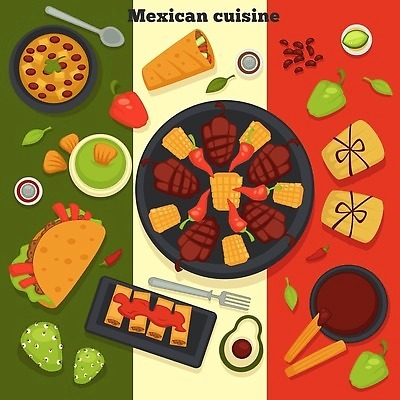 EPS 해외이미지 일러스트 고추 파프리카 육류 사람없음 숟가락 멕시코음식 아보카도 나초 타코 해외202309 해외일러스트 음식 채소 과일 식재료 서양음식 수저 파일형식 벡터