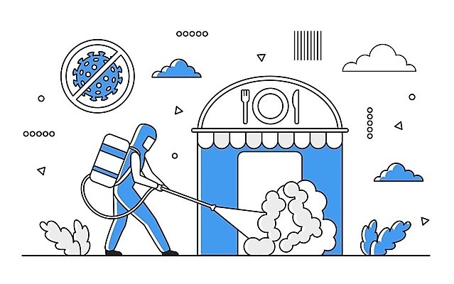 EPS 해외이미지 전신 일러스트 비즈니스 한명 사람 성인 파란색 디지털 식당 정보 업무 스마트 분석 온라인 경영 데이터베이스 방역 인터페이스 해외202310 해외일러스트 1 컬러 컨셉 상점 작업 파일형식 벡터
