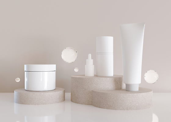 포토 JPG 해외이미지 백그라운드 사람없음 뷰티 화장품 물방울 원형 로션 스킨케어 단상 공병 베이지색 수분크림 앰플 포디움 목업 해외202309 해외포토 도형 컬러 무대 병_담는 파일형식