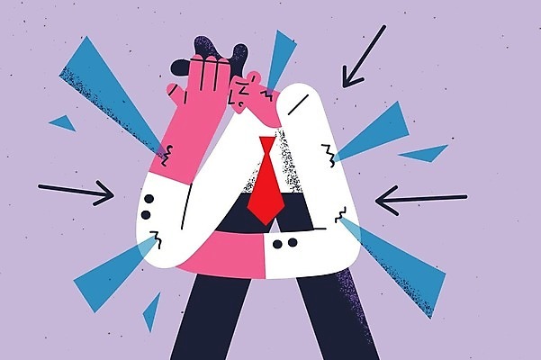 EPS 해외이미지 남자 화살표 일러스트 비즈니스 스트레스 피곤 한명 성인 비즈니스맨 성인남자한명만 해외202309 해외일러스트 1 컨셉 사람 직장인 남자한명만 성인남자만 파일형식 벡터