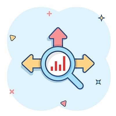 EPS 해외이미지 화살표 하늘색 일러스트 돋보기 그래프 사람없음 반짝임 심볼 심플 해외202309 해외일러스트 모션 파란색 파일형식 벡터