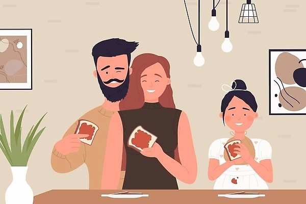 EPS 해외이미지 캐릭터 접시 손 딸 행복 어린이 음식 빵 백그라운드 일러스트 통신 가족 탁자 엄마 아침 디저트 수염 콩 함께함 건강 미소 사람 내부 주방 식사 견과류 잡기 아빠 플랫 달콤 아침식사 잼 만화 밀 먹기 속도 메뉴 땅콩 토스트 점심식사 벡터 해외202309 해외일러스트 일러캐릭터 주간 식기 감정 가구 컨셉 관계 모션 곡류 표정 신체부위 소스_음식 맛 파일형식