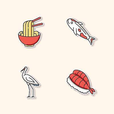 EPS 해외이미지 클립아트 전통 접시 디자인 음식 컬러 스티커 일러스트 젓가락 부분 조류 한국 어류 요리 동양인 세트 픽토그램 라벨 일본 식사 웹 중국 초밥 사발 플랫 인쇄 만화 수집 심볼 해산물 기중기 사인 금붕어 배지 우표 잉어 고립 엘리먼트 항목 벡터 해외202309 해외일러스트 동물 식기 아시아 인터넷 프레임 수저 인종 수중동물 사기그릇 중장비 일본음식 파일형식